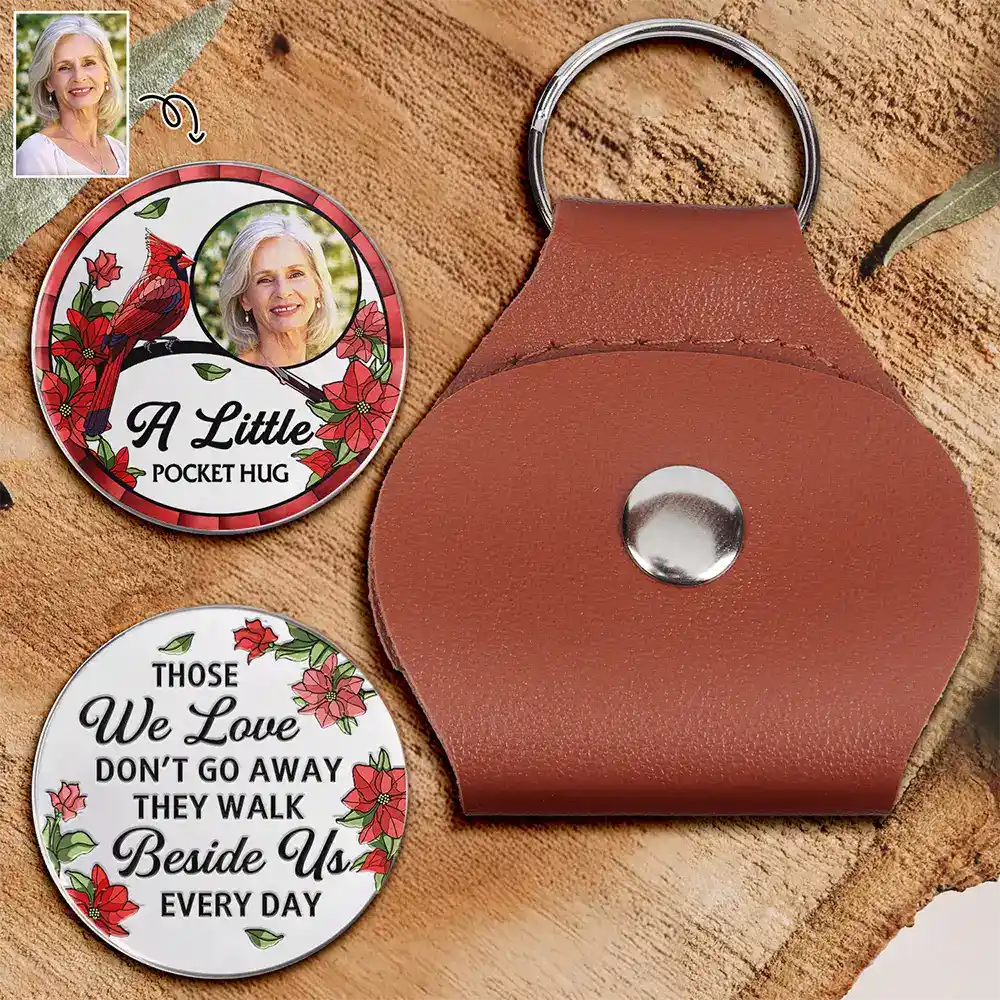 Memorial,Family,Love - Custom Photo A Little Hug Memorial Those We Love - Personalized Leather Pocket Hug