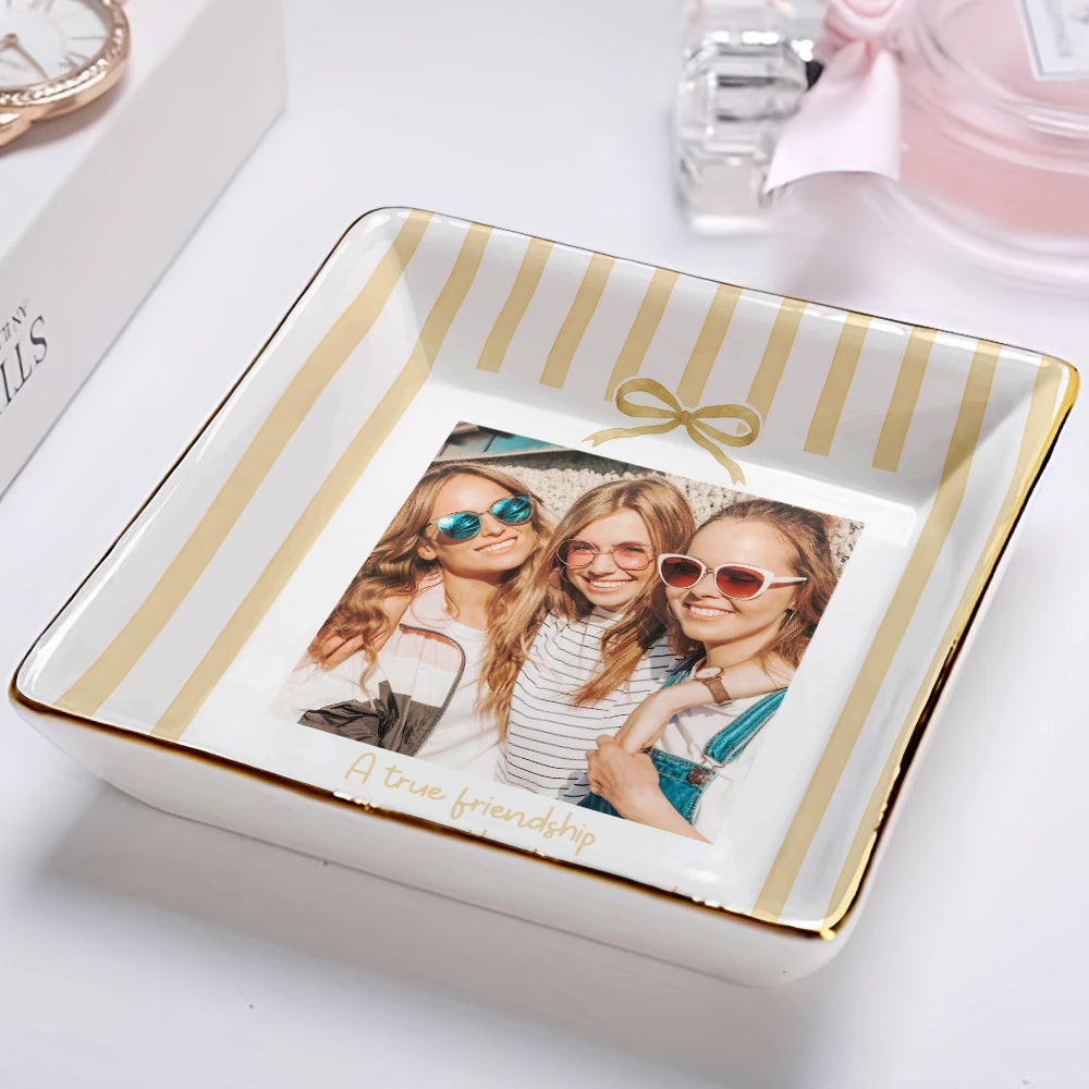Top Market,Gift For Bestie,Custom Photo,Dynamic Photo,Happy - Custom Photo A True Friendship Is A Journey Without An End Besties Portrait - Personalized Ring Dish
