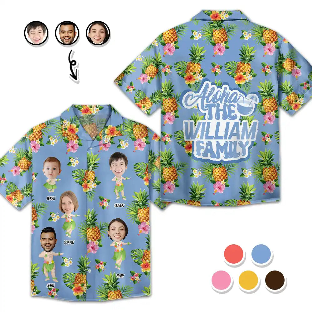 Family, Beach, Summer, Happy, Gift For Bestie, Gift For Yourself, Gift For Women, Gift For Men, Gift For Girlfriend, Gift For Boyfriend, Gift For Couples - Custom Photo Aloha The Family - Personalized Hawaiian Shirt
