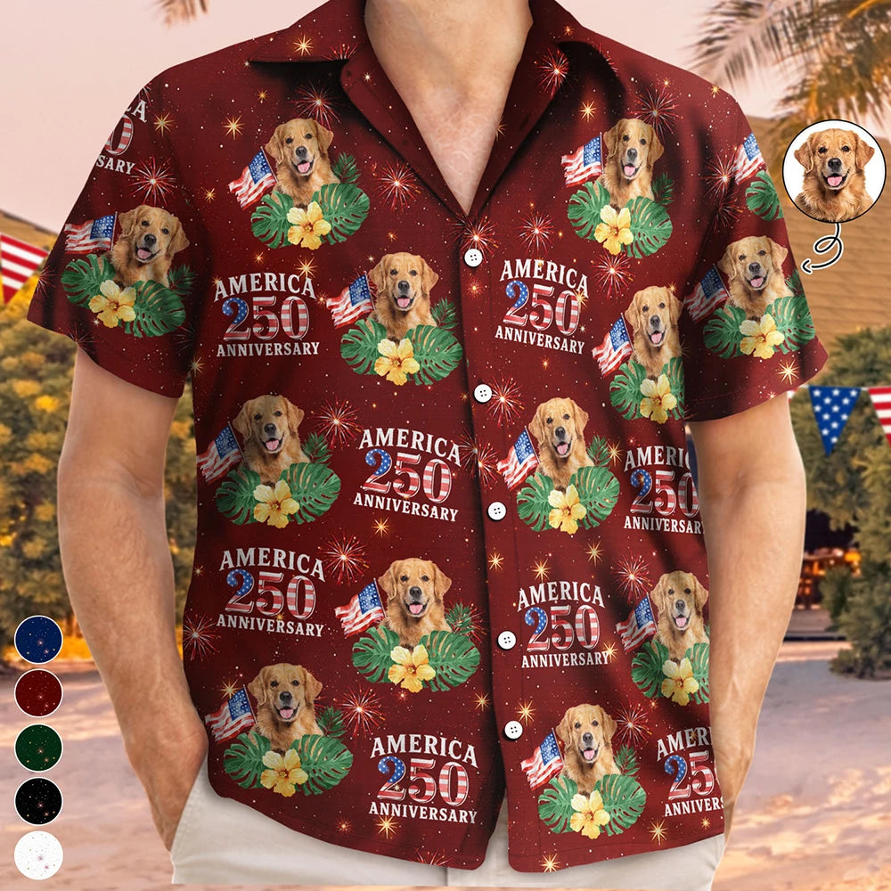 Custom Photo America 250 Anniversary Dog Cat Pet - Personalized Hawaiian Shirt