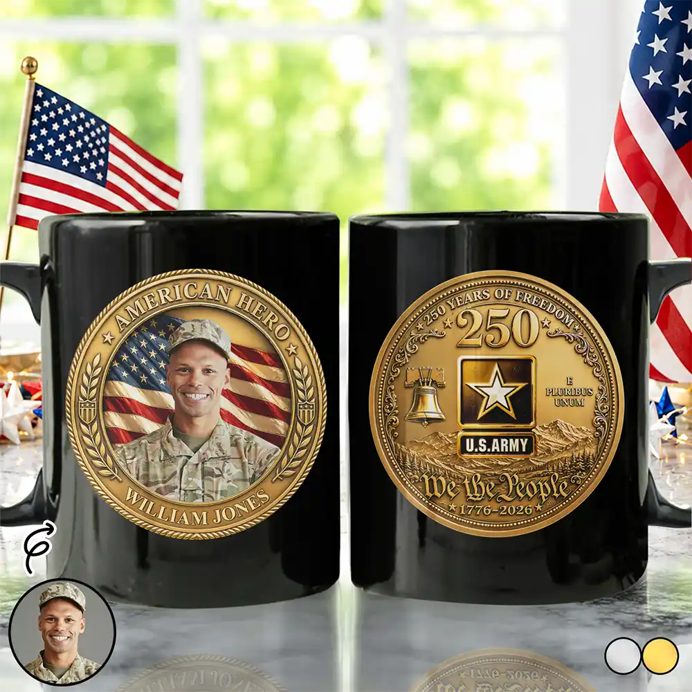 Custom Photo American Hero 250 Years Of Freedom - Personalized Black Mug
