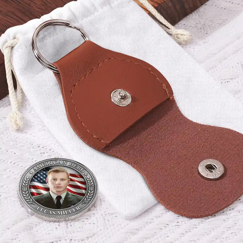 America 250th,Custom Photo,Independence Day,Family,Proud,Remove BG Photo - Custom Photo American Hero 250 Years Of Freedom - Personalized Leather Pocket Hug