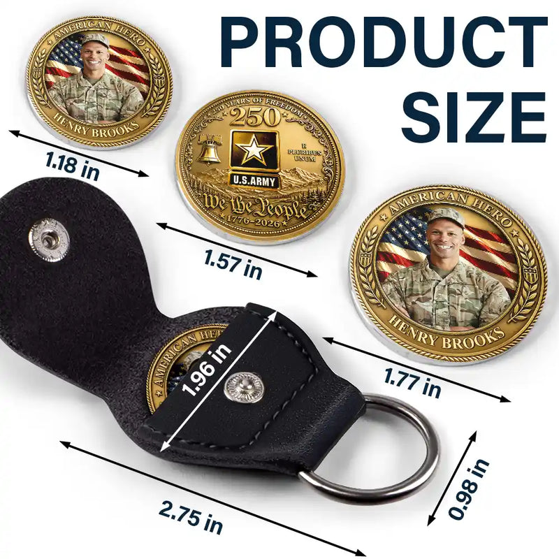 America 250th,Custom Photo,Independence Day,Family,Proud,Remove BG Photo - Custom Photo American Hero 250 Years Of Freedom - Personalized Leather Pocket Hug