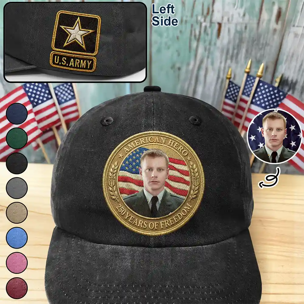 Custom Photo American Hero 250 Years Of Freedom - Personalized Vintage Washed Denim Cap