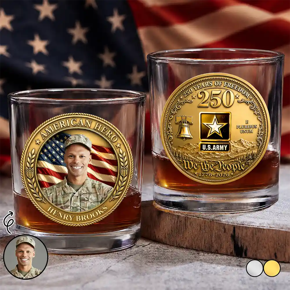 Custom Photo American Hero 250 Years Of Freedom - Personalized Whiskey Glass