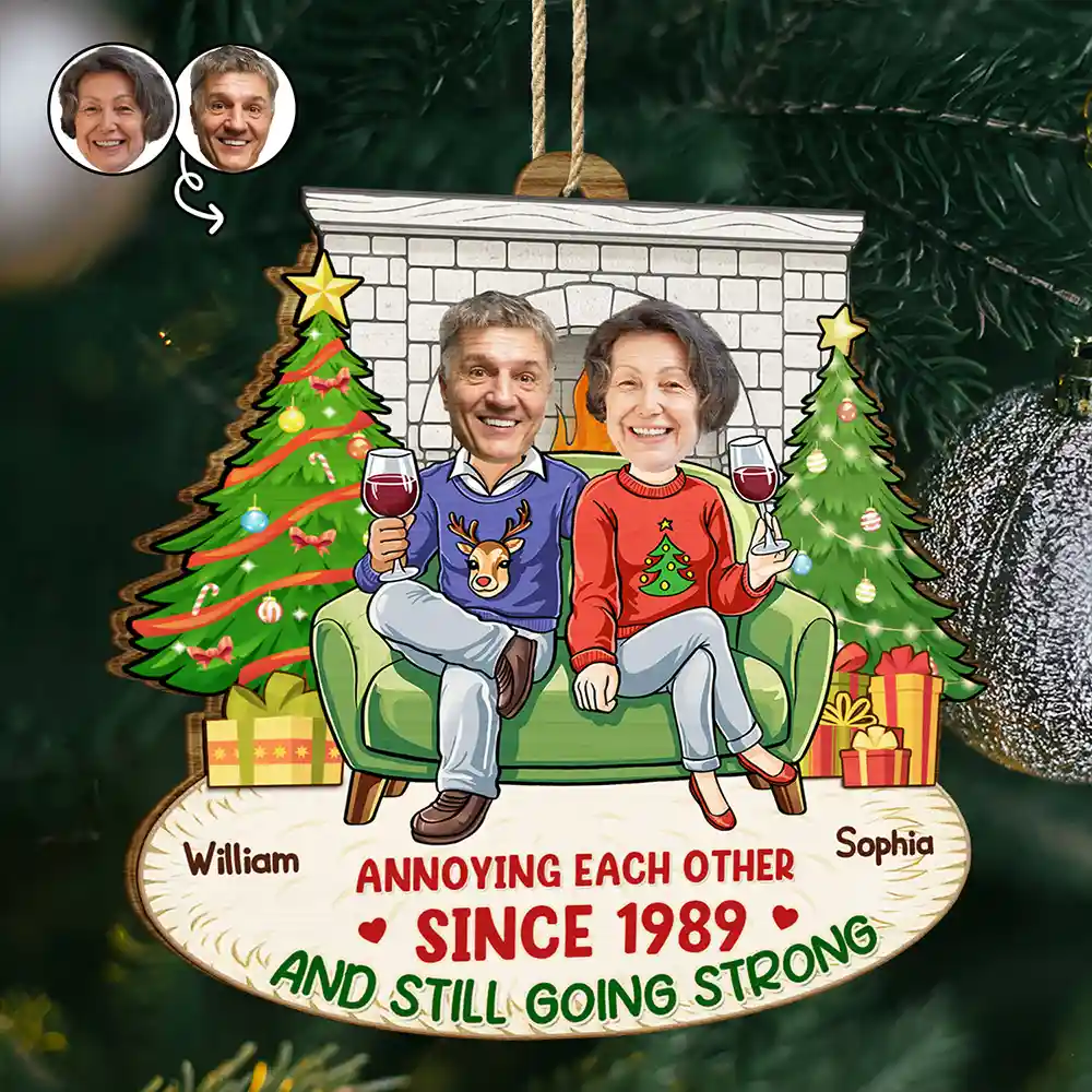 Funny,Christmas,Gift For Couples,Gift For Wife,Gift For Husband,Gift For Boyfriend,Gift For Girlfriend - Custom Photo Annoying Each Other Christmas Couple - Personalized Custom Shaped Wooden Ornament