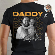 Custom Photo,Gift For Father,Dad - Children,Non-Eng,Photo,Proud - Custom Photo B&W Dad Grandpa Title - Personalized T Shirt