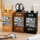 Gift For Father,Custom Photo,Sentimental,Upload Full Photo - Custom Photo B&W Daddy Father Motivation Gift - Personalized Pen Holder With Clock