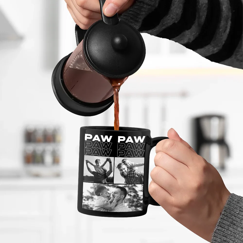 Custom Photo,Gift For Father,Gift For Grandpa,Happy - Custom Photo B&W Daddy Grandpa - Personalized Black Mug