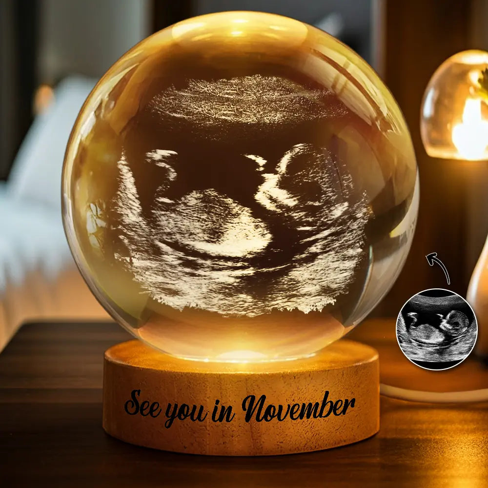 Adorable, First Christmas, New Mom, Christmas, Custom Photo, Gift For Mother, Upload Full Photo - Custom Photo Baby Expecting Ultrasound See You In - Personalized Crystal Globe Lamp