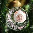 Custom Photo Baby First Christmas Information Icon - Personalized Circle Glass Ornament