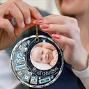 Custom Photo Baby First Christmas Information Icon - Personalized Circle Glass Ornament