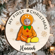 Custom Photo Baby's First Christmas Costumes - Personalized 2-Layered Wooden Ornament