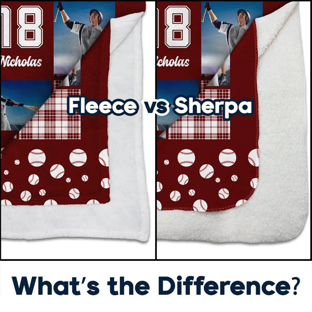 Custom Photo,Happy,Baseball,Gift For Kids - Custom Photo Baseball Pattern - Personalized Fleece Blanket, Sherpa Blanket