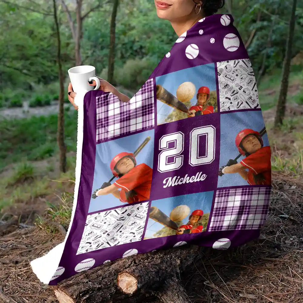 Custom Photo,Happy,Baseball,Gift For Kids - Custom Photo Baseball Pattern - Personalized Fleece Blanket, Sherpa Blanket