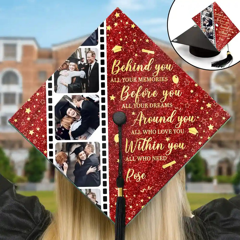 Graduation, Gift For Yourself, Happy, Custom Photo - Custom Photo Behind You All Memories - Personalized Graduation Cap Topper