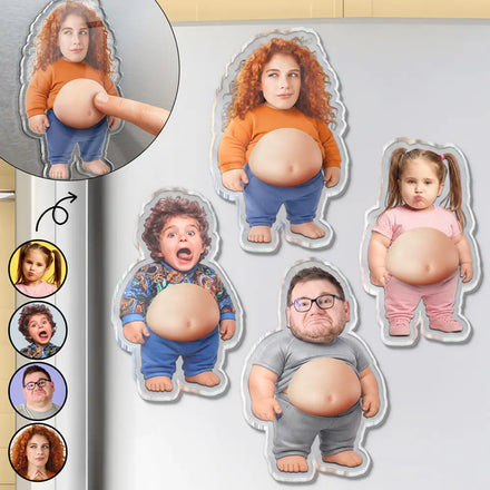 Custom Photo Belly Character Family Members - Personalized Squishy Acrylic Fridge Magnet