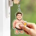 Gift For Father,Custom Photo,Summer,Humorous,Cut-Face Photo - Custom Photo Belly Out For Summer - Personalized Squishy Acrylic Keychain