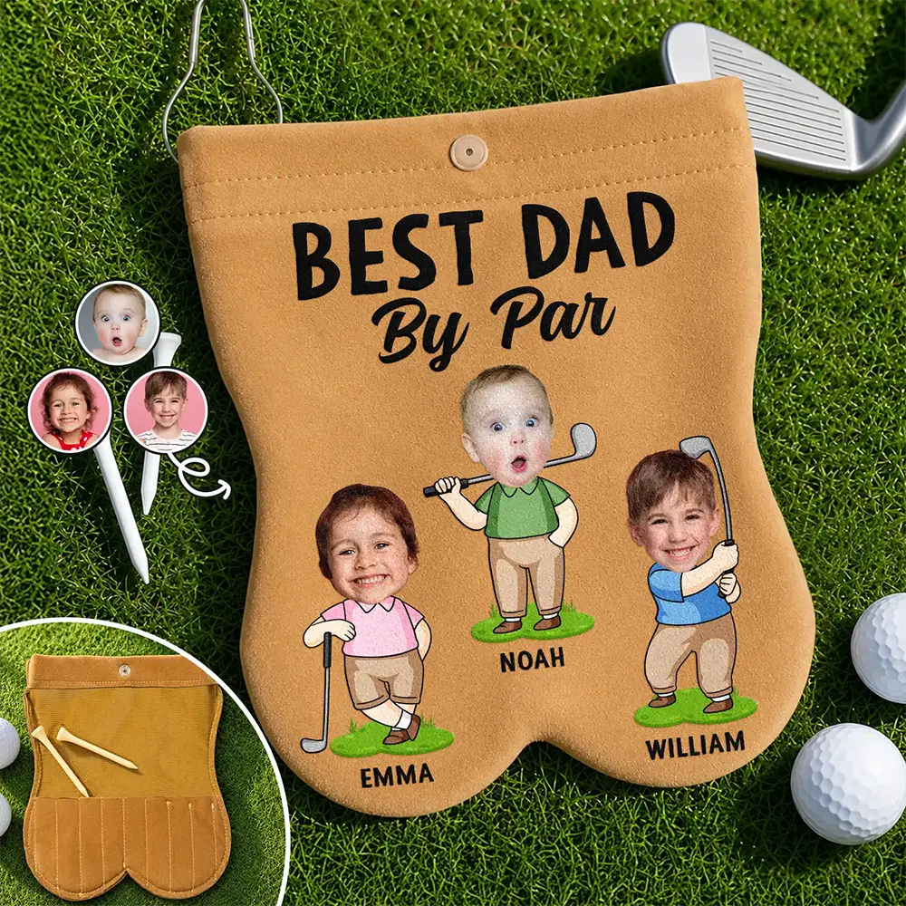 Custom Photo Best Dad By Par Funny Kid - Personalized Golf Ball Sacks
