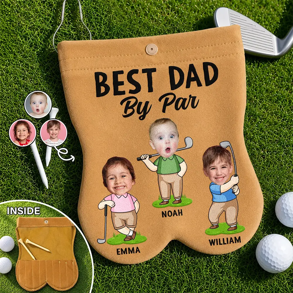 Custom Photo Best Dad By Par Funny Kid - Personalized Golf Ball Sacks