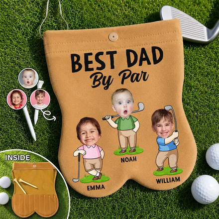 Custom Photo Best Dad By Par Funny Kid - Personalized Golf Ball Sacks