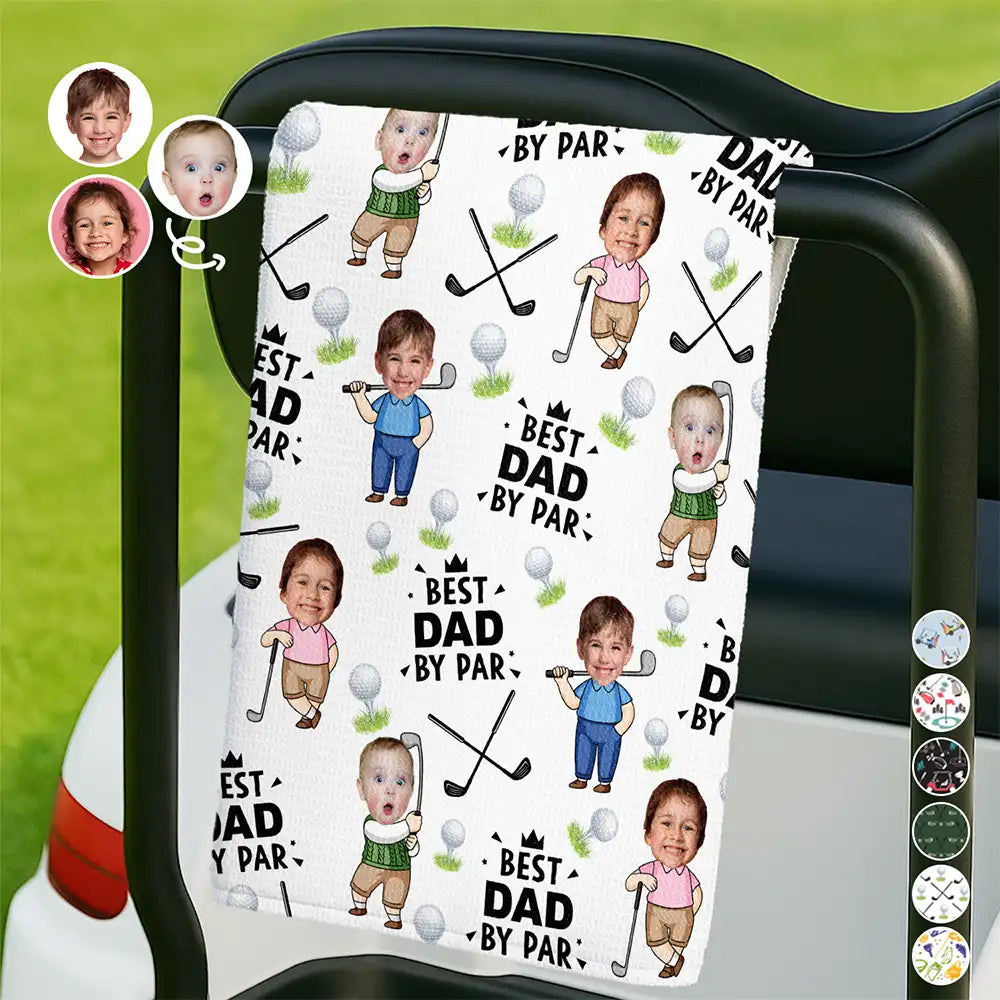 Father's Day Gifts, Custom Photo Best Dad By Par Funny Kid - Personalized Golf Towel