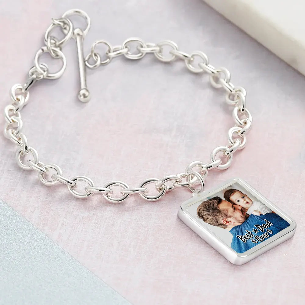 Gift For Father,Parents,Gift For Mother,Happy,Gift For Husband,Gift For Wife,Gift For Grandpa,Gift For Grandma - Custom Photo Best Dad Ever - Personalized Charm Bracelet