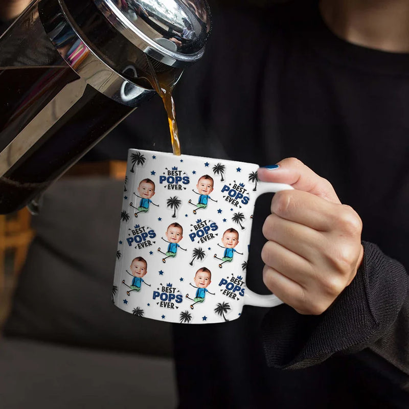 Gift For Father, Gift For Grandpa, Custom Photo, Happy - Custom Photo Best Dad Grandpa Ever - 3D Inflated Effect Printed, Personalized White Edge-to-Edge Mug