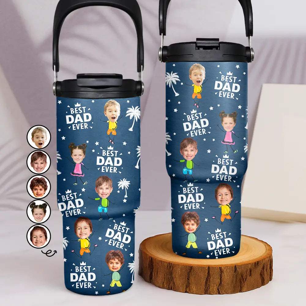 Custom Photo Best Dad Grandpa Ever - Personalized 30oz Tumbler With Handle