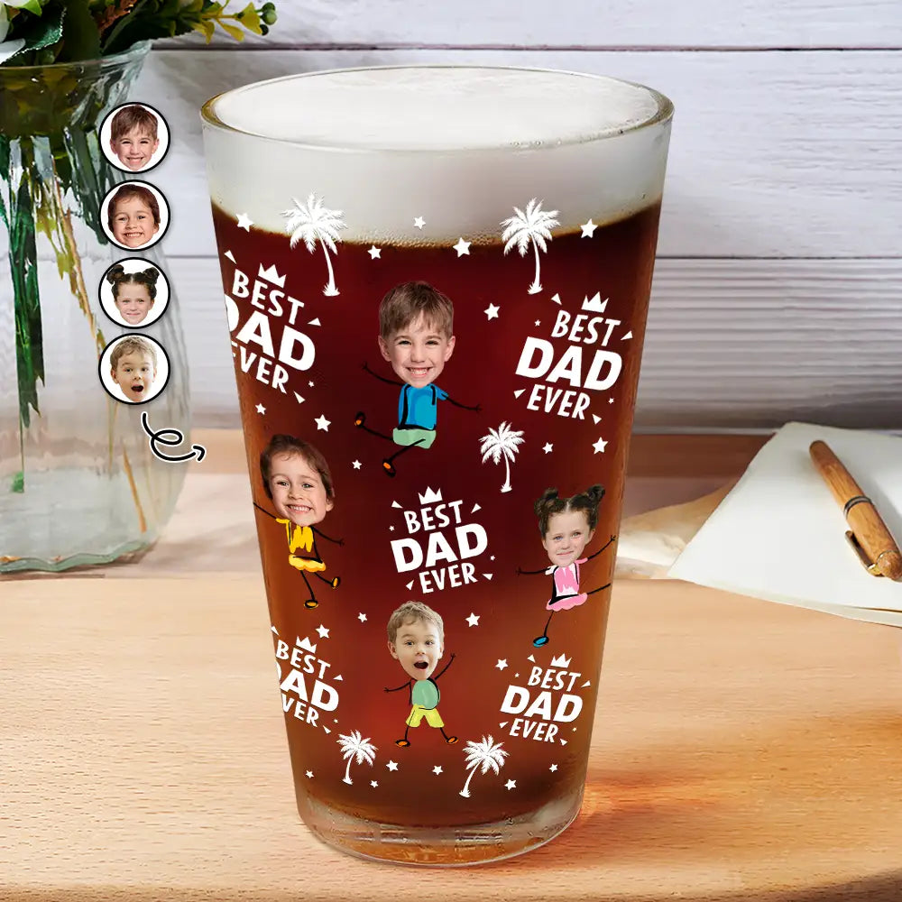Custom Photo Best Dad Grandpa Ever - Personalized Beer Glass