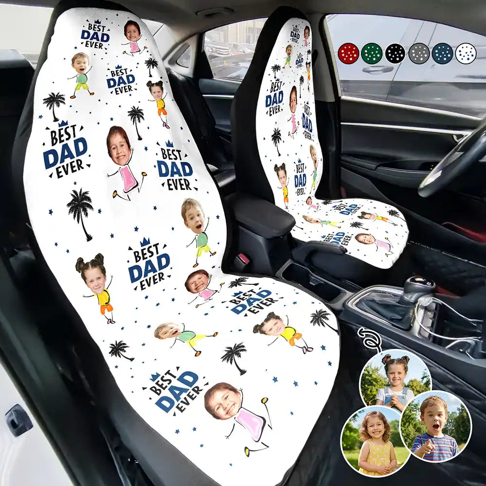 Gift For Father,Gift For Grandpa,Funny - Custom Photo Best Dad Grandpa Ever - Personalized Car Seat Cover