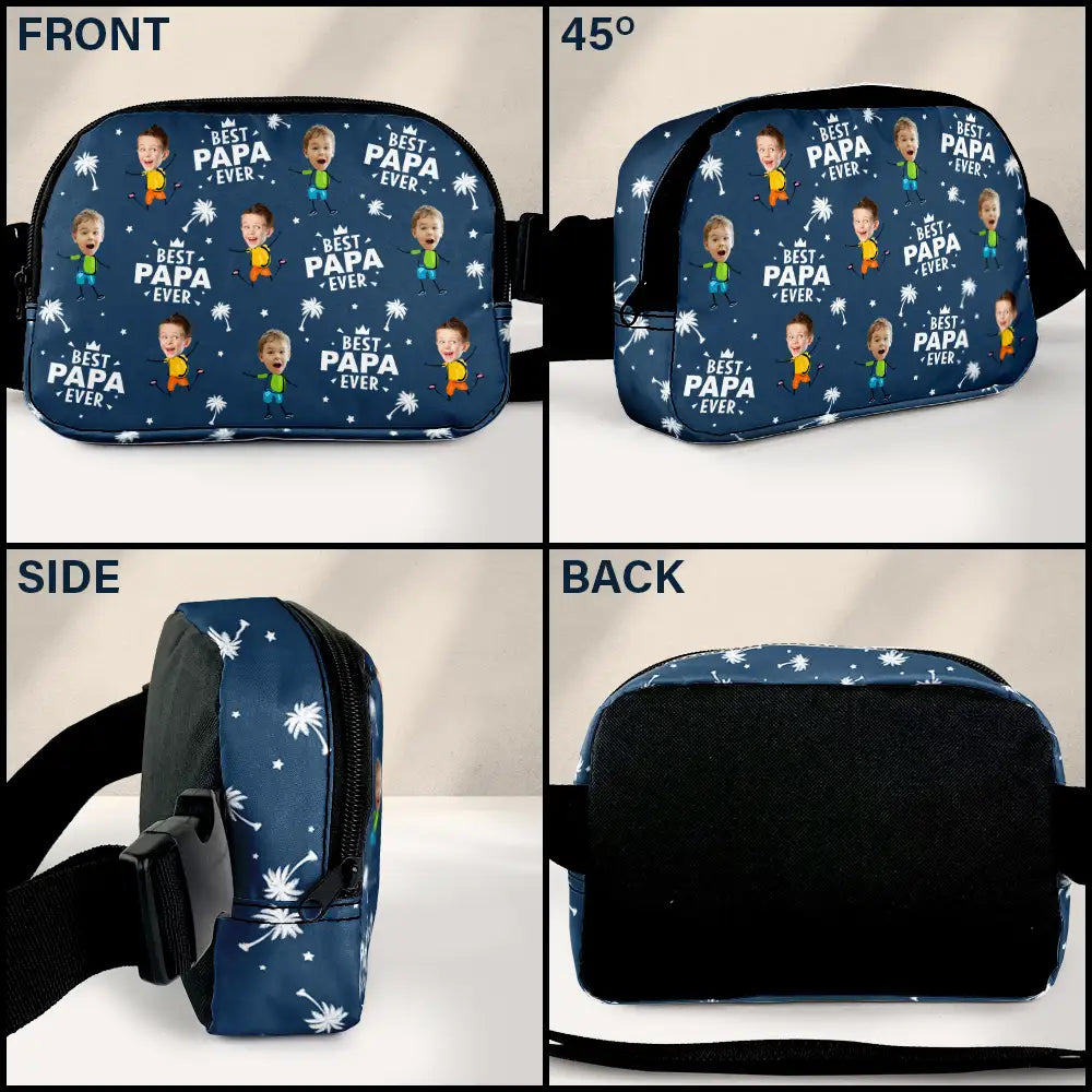 Gift For Father, Gift For Grandpa, Custom Photo, Happy - Custom Photo Best Dad Grandpa Ever - Personalized Crossbody Belt Bag