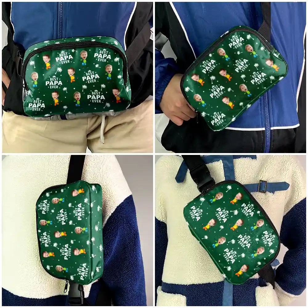Gift For Father, Gift For Grandpa, Custom Photo, Happy - Custom Photo Best Dad Grandpa Ever - Personalized Crossbody Belt Bag
