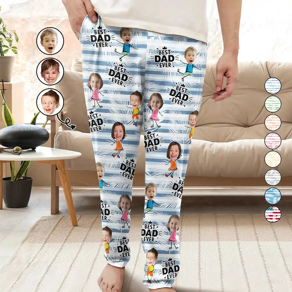 Custom Photo Stripes Best Dad Grandpa Ever - Personalized Pajama Pants