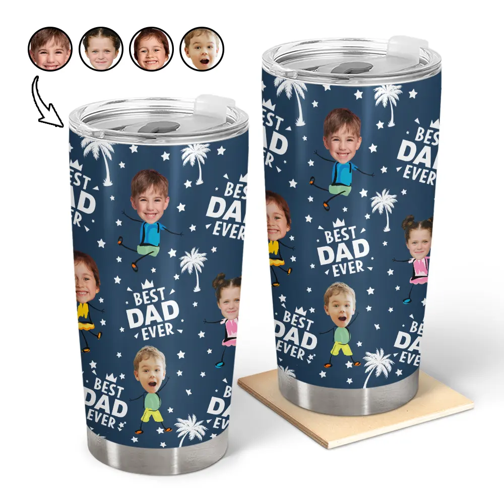 Gift For Father, Gift For Grandpa, Custom Photo, Happy - Custom Photo Best Dad Grandpa Ever - Personalized Tumbler