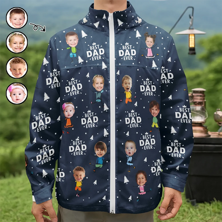 Custom Photo Best Dad Grandpa Ever Pine Tree - Personalized Rain Jacket