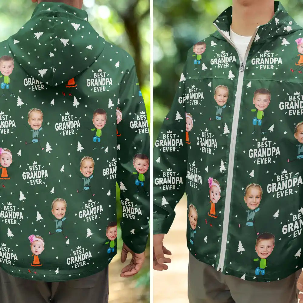 Gift For Father,Gift For Grandpa,Funny - Custom Photo Best Dad Grandpa Ever Pine Tree - Personalized Rain Jacket