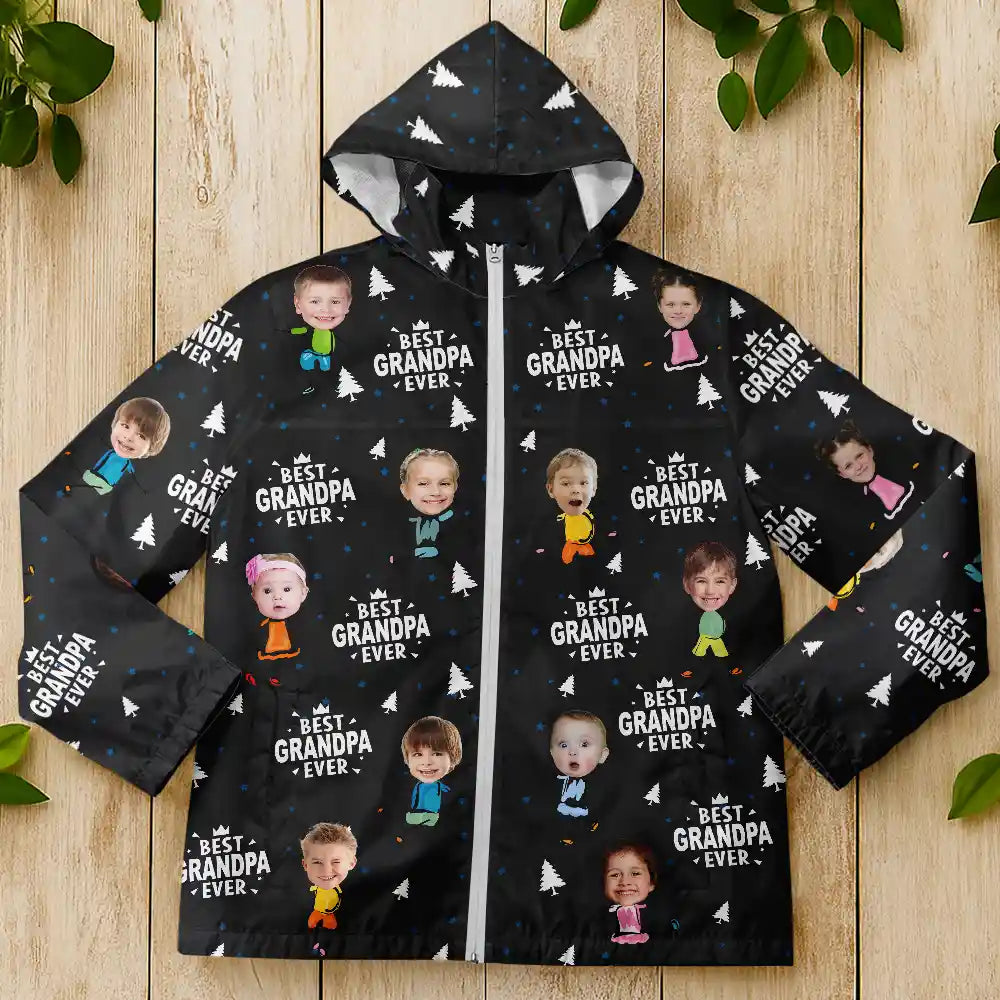 Gift For Father,Gift For Grandpa,Funny - Custom Photo Best Dad Grandpa Ever Pine Tree - Personalized Rain Jacket