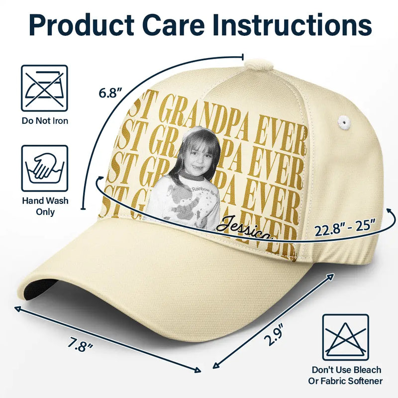 Gift For Father,Gift For Grandpa,Non-Eng,Photo,Proud - Custom Photo Best Dad Papa Ever Vintage - Personalized Classic Cap
