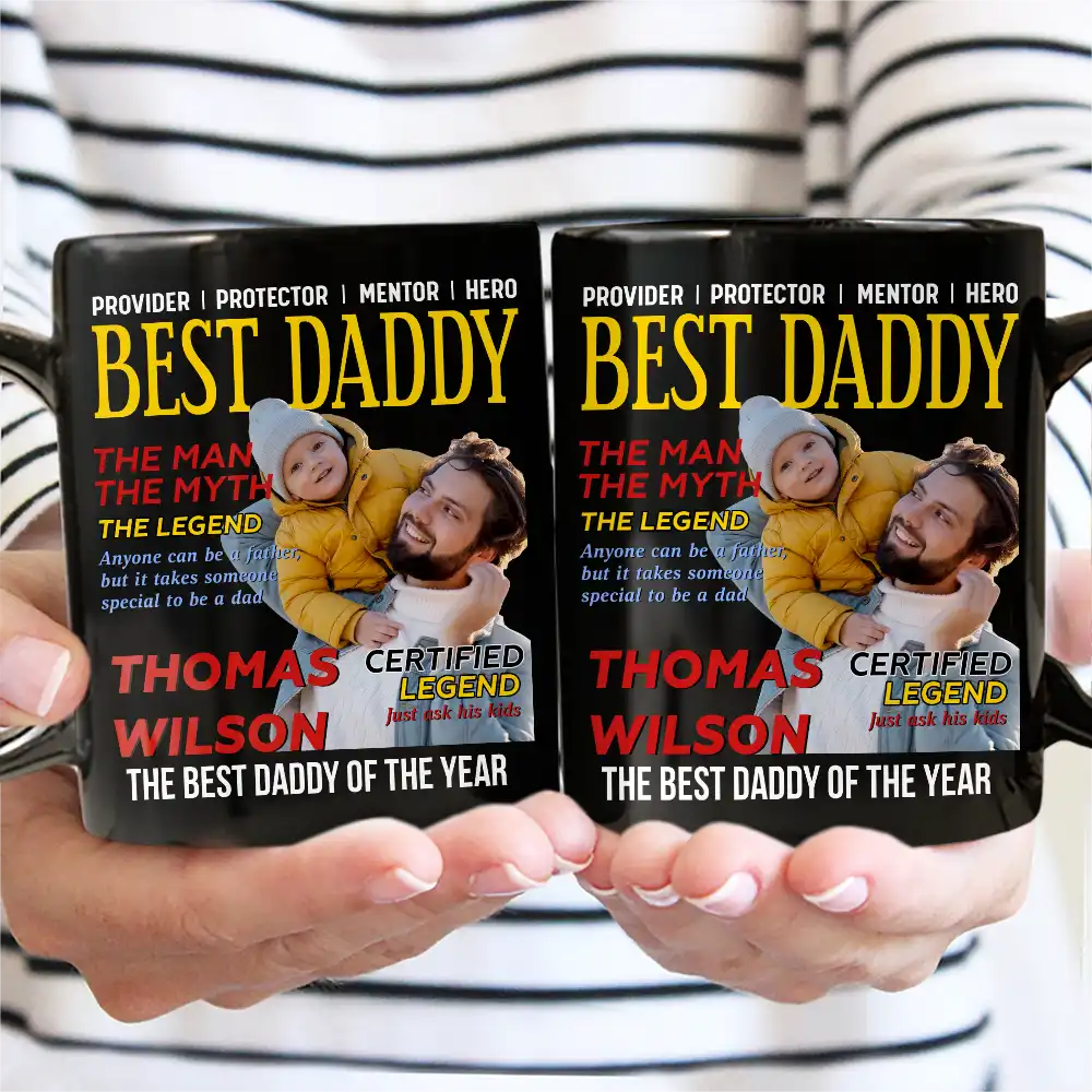 Gift For Father,Gift For Grandpa,Happy,Custom Photo - Custom Photo Best Daddy Papa Magazine - Personalized Mug