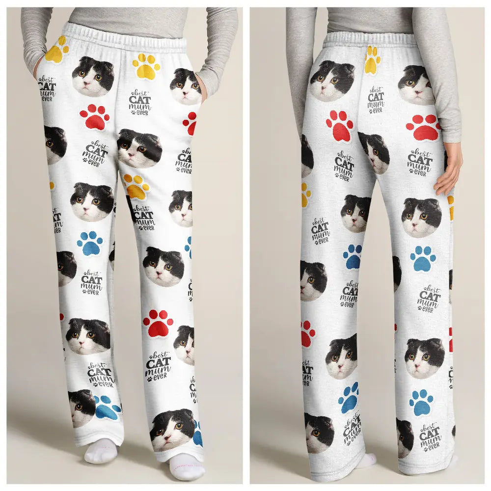 Funny, Christmas, Dog Lovers, Pet Lovers, Cat Lovers, Custom Photo - Custom Photo Best Dog Mom Ever - Personalized Pajama Pants