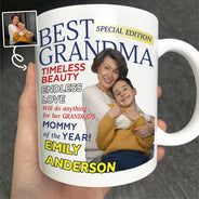 Gift For Mother, Gift For Grandma, Happy, Custom Photo - Custom Photo Best Grandma Mommy Magazine - Personalized Mug