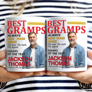 Gift For Grandpa,Gift For Father,Happy,Custom Photo - Custom Photo Best Grandpa Papa Magazine - Personalized Mug