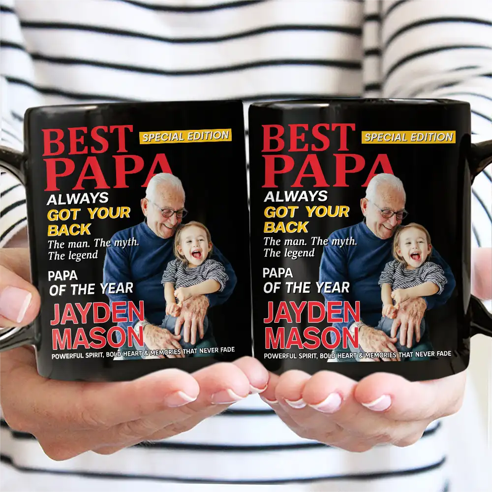 Gift For Grandpa,Gift For Father,Happy,Custom Photo - Custom Photo Best Grandpa Papa Magazine - Personalized Mug