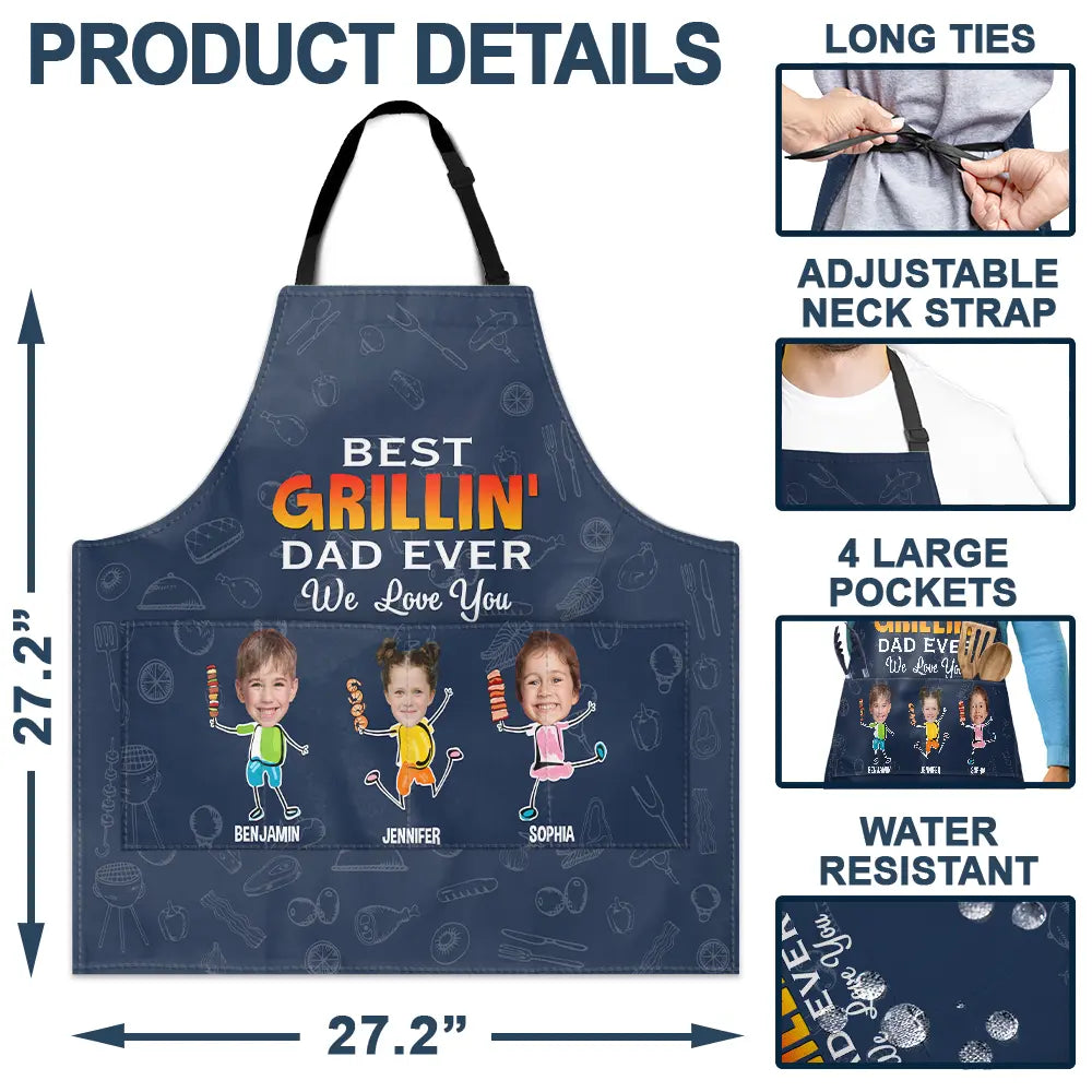 Grilling, Gift For Father, Happy - Custom Photo Best Grillin' Dad Ever We Love You - Personalized Apron