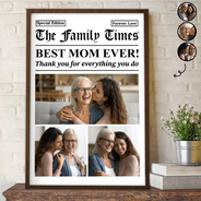 Gift For Mother,Gift For Father,Gift For Women,Gift For Men,Love - Custom Photo Best Mom Dad Ever Newspaper Theme - Personalized Poster