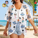 Summer,Gift For Wife,Gift For Women,Happy,Beach,Gift For Mother,Gift For Grandma - Custom Photo Best Mom Ever Coconut Palm - Personalized Women Kimono Cardigan