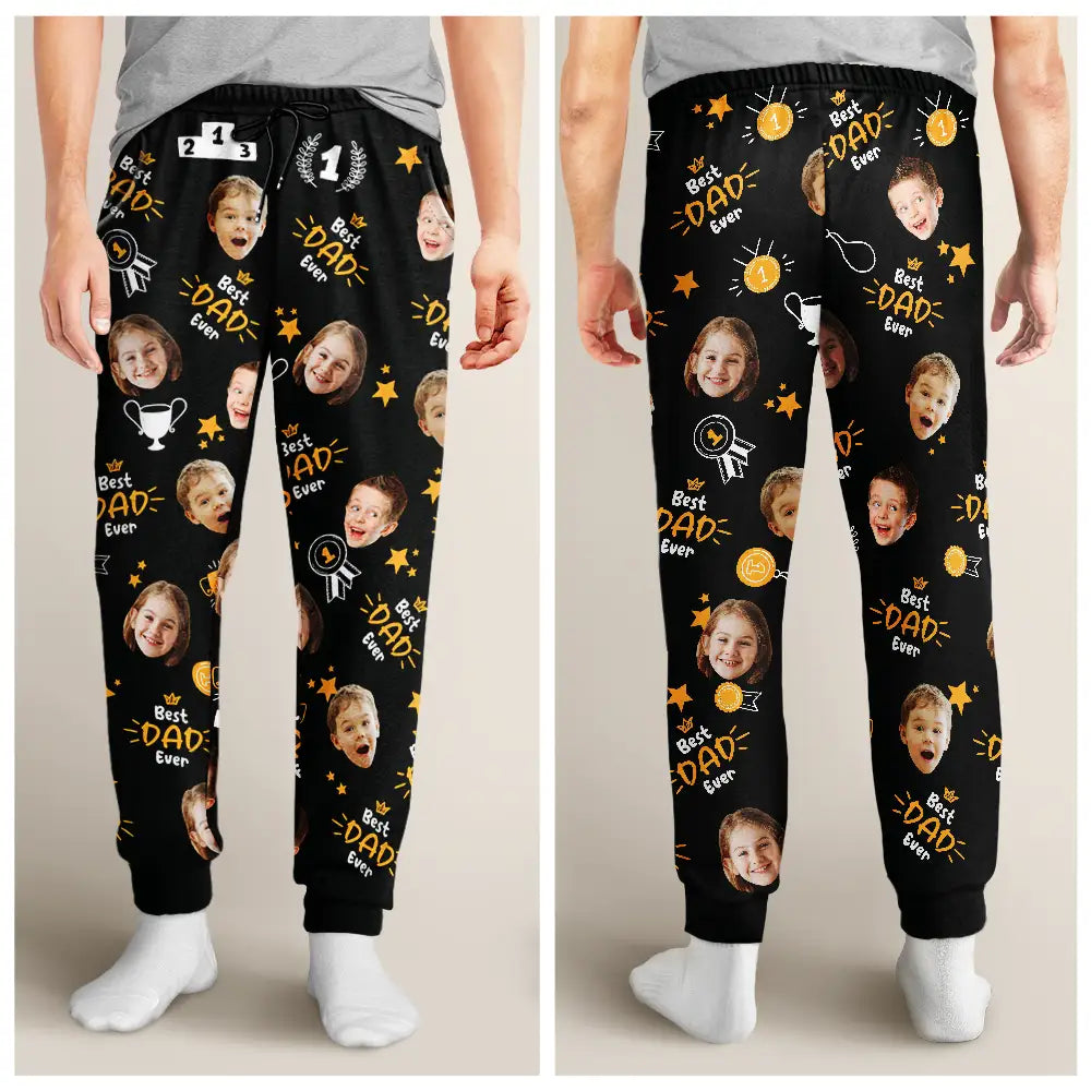 Gift For Father,Custom Photo,Funny - Custom Photo Best Papa Ever Trophy Dad - Personalized Pajama Pants