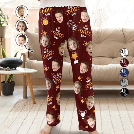 Custom Photo Best Papa Ever Trophy Dad - Personalized Pajama Pants