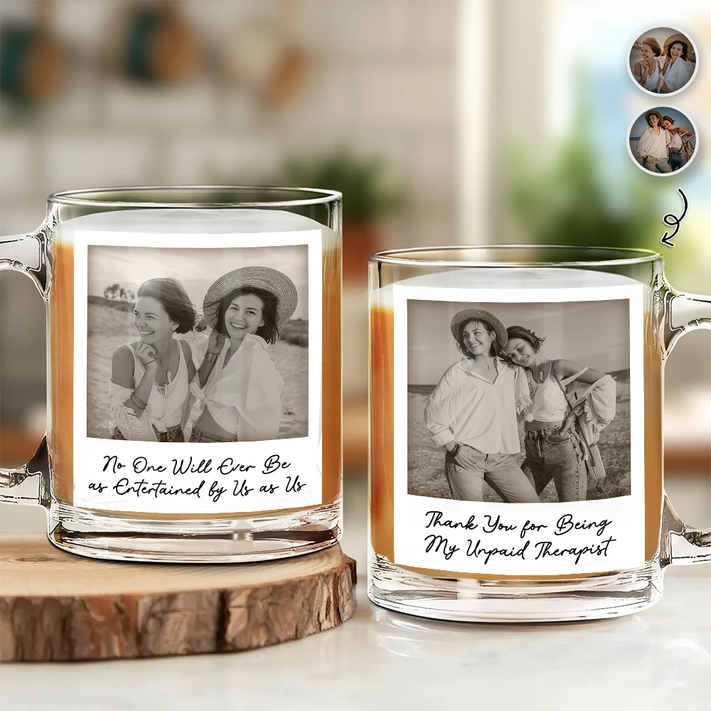 Custom Photo Besties Gray Scale Right In The Throat - Personalized Glass Mug